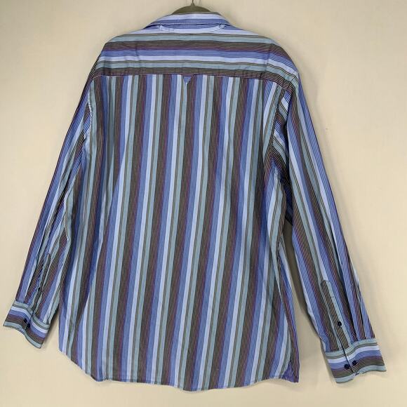 Scully Shirt Men XXL Blue Striped Print Long Sleeve Pearl Button Up Colorful - Picture 8 of 10